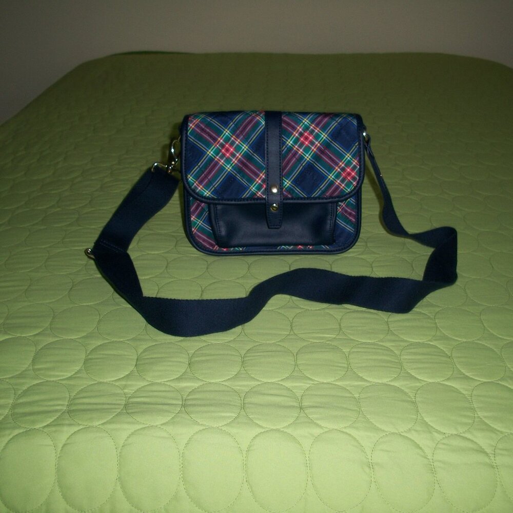 TALBOTS Dark Blue Nylon/Leather Trim Quilted Crossbody Bag